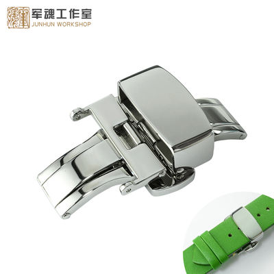 San Martin double-press butterfly buckle stainless steel belt buckle 18mm silver polished/brushed, unisex