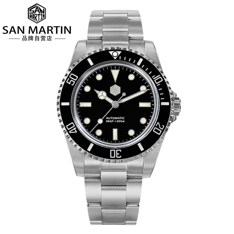 San Martin army soul watch custom retro diving watch stainless steel mechanical watch steel belt male SN0006GB-1