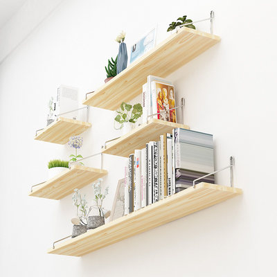 Wall shelf one word partition free punching wall hanging decoration dormitory wall hanging bookshelf storage bedroom wood plank