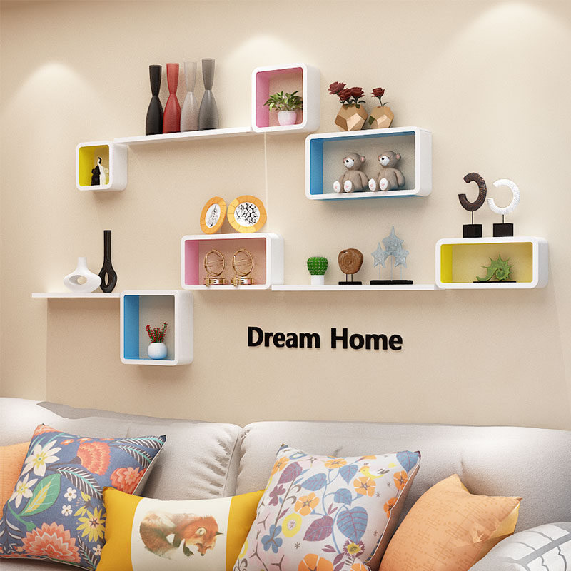 Wall Shelf Wall-mounted Creative Plaid Modern Minima Solid Wood Bedroom Room Wall Wall Decorated Living Room Containing Deck Shelf