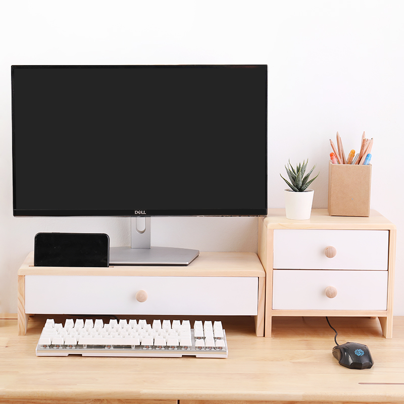 Solid wood display heightening shelf office desktop computer desk face bracket base shelf storage mat high shelf
