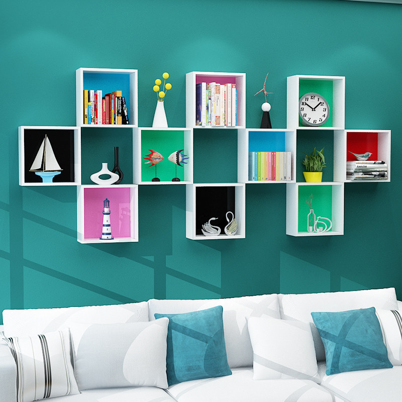 Wall Shelf Living Room Sofa Background Wall Decoration Rack Room Creative Wall Hanging Room Magic Square Plaid