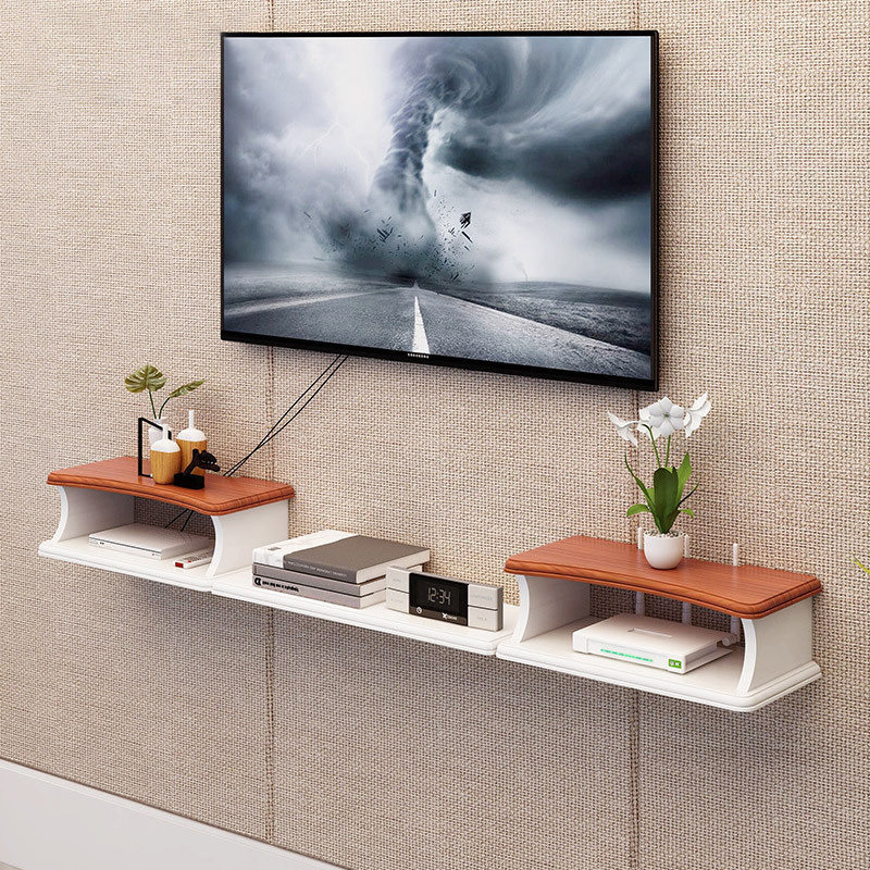 Solid wood machine box shelf wall simple modern TV background wall decoration rack living room wall-mounted TV cabinet