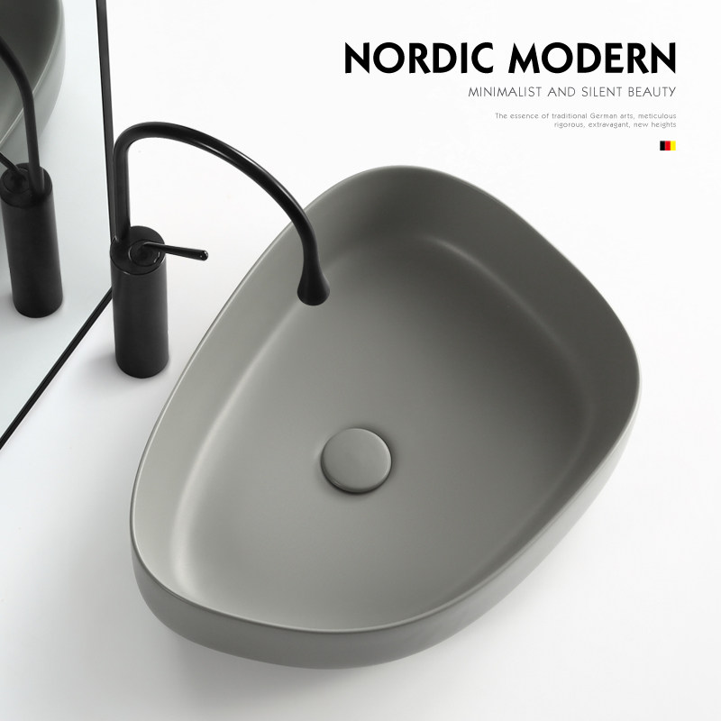 Premium smoke gray countertop washbasin cement gray matte ceramic washbasin single sink industrial wind table basin basin