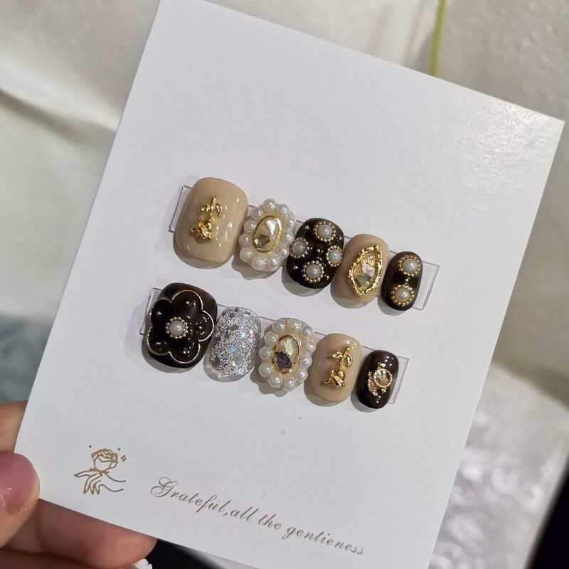 Handmade Nail Art Finished Product, Japanese Style Short Design, Sweet and Simple, Wedding Fake Nails, Press-On Nails, Removable, Suitable for Pregnant Women