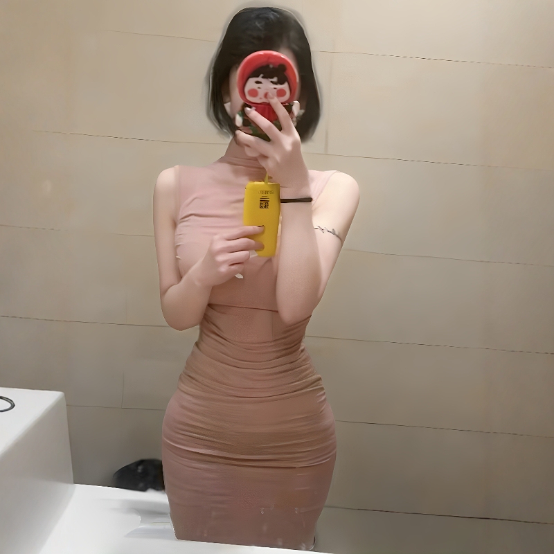 Little Huta's Pink Pleated, Complexion-Enhancing, Stand-Up Collar, Vintage, Elegant Lady-Style Dress, Slim-Fitting, Socialite-Like, Mid-Length, Bodycon Dress Little Huta's Pink Pleated, Complexion-Enhancing, Stand-Up Collar, Vintage, Elegant Lady-Style Dress, Slim-Fitting, Socialite-Like, Mid-Length, Bodycon Dress