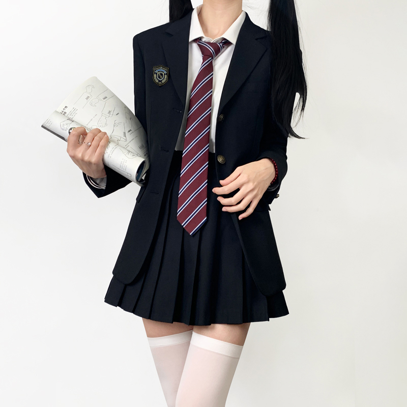 Original Authentic School-Style Jk Uniform Blazer Set, Preppy Style, Cyan Color, Waist-Cinching, Slimming, Spring and Autumn Suit for Women