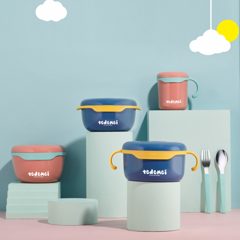 Household 304 stainless steel bowl Durable anti-scalding with handle Children's tableware with lid Cartoon non-slip anti-drop soup bowl