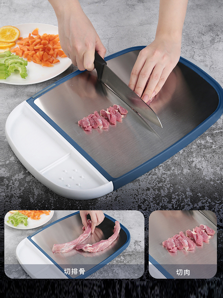 Antibacterial mildew cutting board Household chopping board Chop bone fruit cutting board 304 stainless steel plastic double-sided cutting board