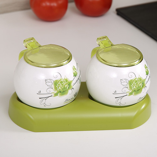 Ceramic seasoning tank Korean household seasoning box Bottle seasoning tank box bottle Salt tank set Kitchen seasoning box supplies