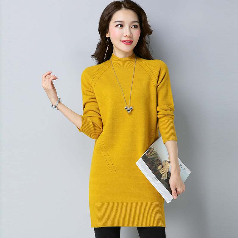 2021 autumn and winter new Korean version thickened velvet knitted base shirt women's long-sleeved pullover loose sweater medium and long version