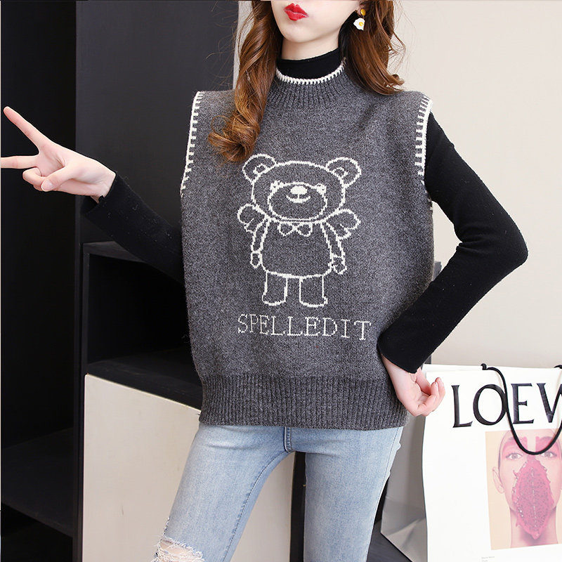 Small Bear knit waistcoat Female fall outside wearing 2022 new sweater vest Outer lap Horse clip Han version Tide Fashion Jacket