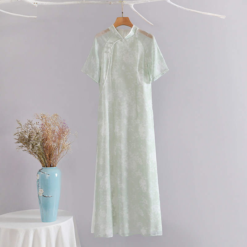 Xiaoqing new cultural and art ancient style women dress improved flagrobe tea clothes Chinese style thin retro dress female summer