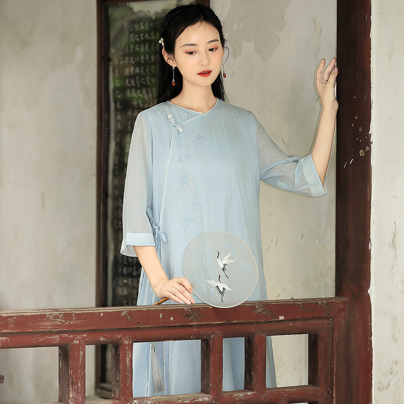 China Wind Loose Tea Suit Zen Suit Improved Qipao, Hemp Zen Meaning Women Dress Summer Ancient Wind Cotton Numb Dress Women Breathable