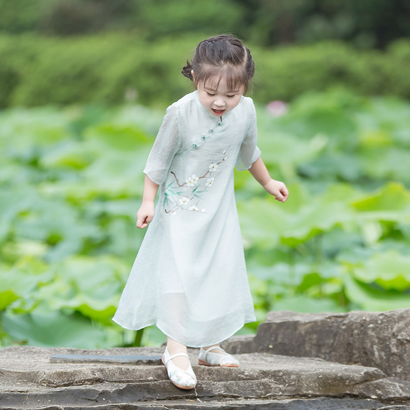 Improved Hanfu little girl Tang suit girls children's clothing Chinese retro parent-child clothing mother-daughter clothing Chinese style dress summer