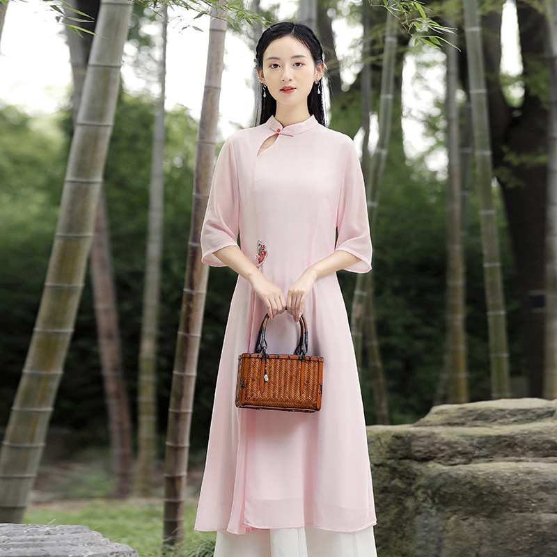 Improved version of the qipao Han suit Tang Costume Tea Suit Women's Summer Daily Young young girl Ancient Wind Fairy qi Temperament Foreign Dress
