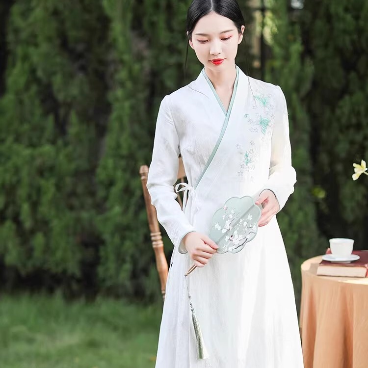 New Chinese-Style Work Clothes, Hanfu, White Robe, Tea Attire, Zen Attire, Cotton and Linen Dress, Cheongsam, Buddhist Zen Style Suit