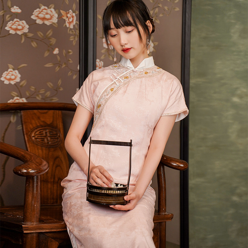 Chinese style retro embroidery dress for Chinese style Chinese style dress for short sleeve band robe