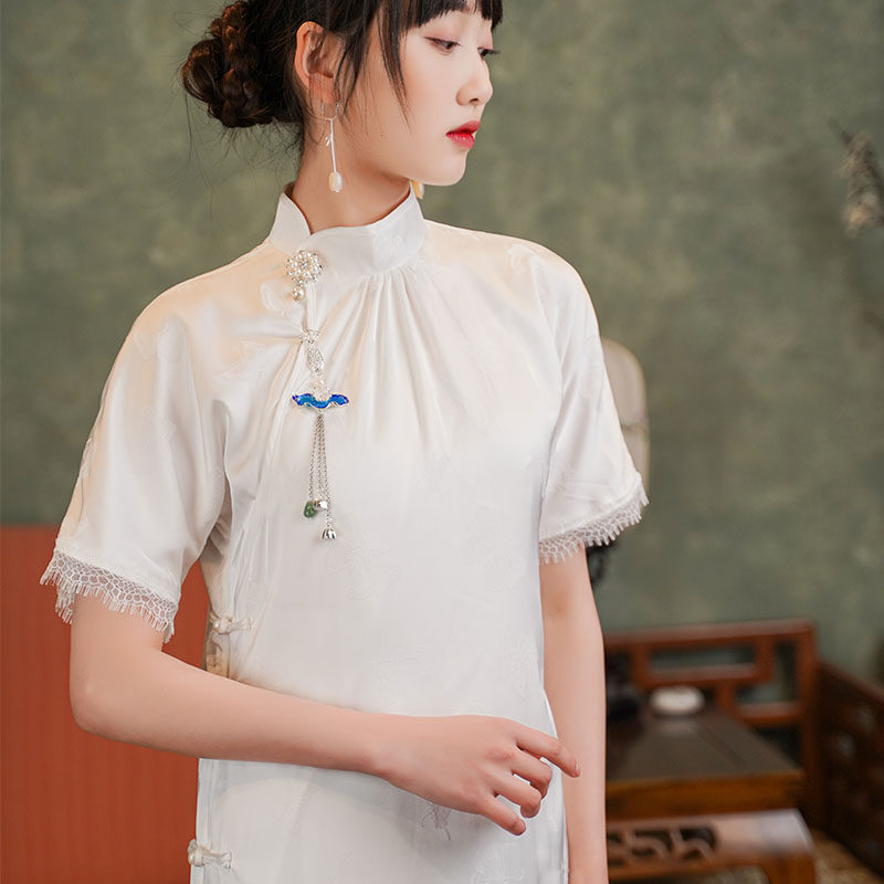 Republic of China style qipao tea dress Tang dress women Chinese literary and artistic women's clothing young style ancient style disc buckle dress summer dress short sleeves