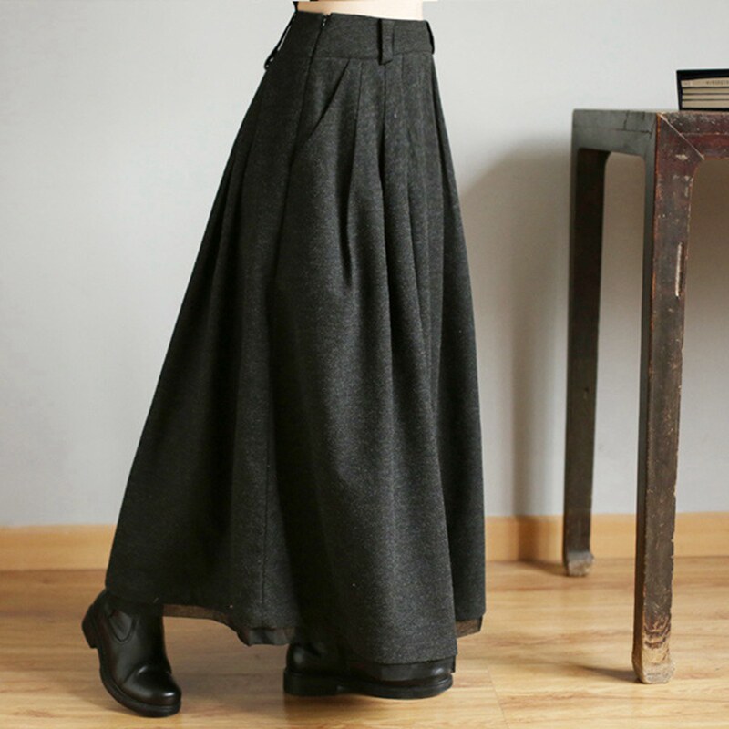 Chinese style retro literature and art fan women's autumn clothing 2023 new winter a-line skirt all-match bottoming woolen skirt