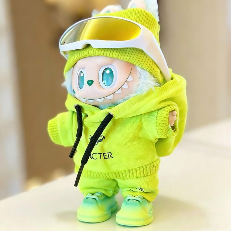 Suitable for First, Second, and Third Generations of Labubu Dolls, Labubu 3.0 Calm Green Outfit, 17cm Vinyl Doll Clothes