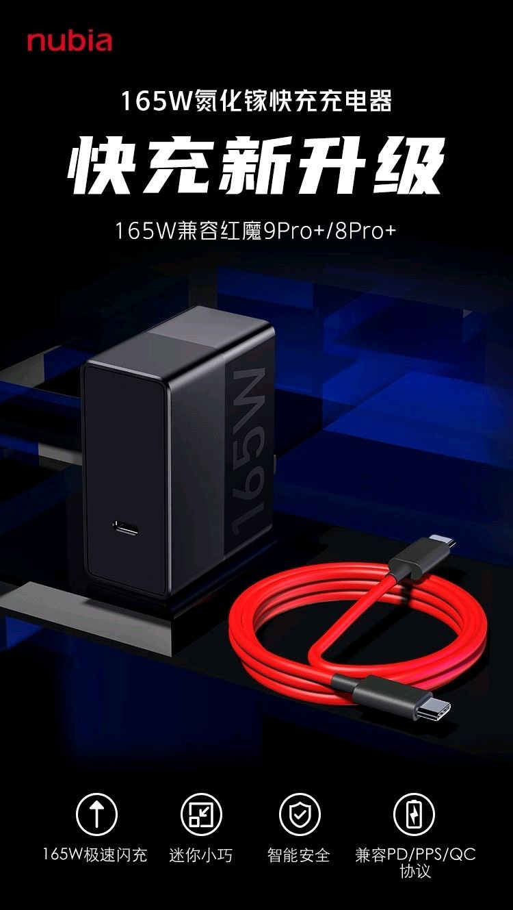 165W Gallium Nitride Fast Charging Head Red Magic 9Pro+/8Pro+ Red Magic Original Charger Data Cable Set
