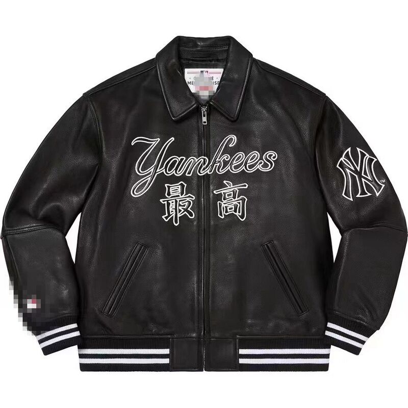 Original Goods! Su Po~Limited Edition! Supreme Yankees Collaboration Street Style Genuine Leather Jacket