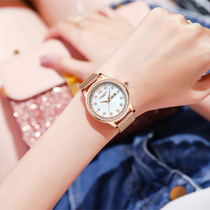 Illen Watch Woman Brief Fashion Fritillaria Small Dial Steel Band Inlaid Diamond Quartz Women Watch Waterproof Double calendar New