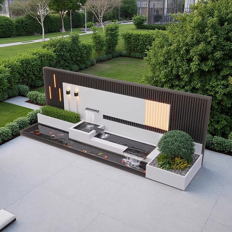 Modern Minimalist Water Curtain Wall Stainless Steel Villa Terrace Garden Landscaping Courtyard Outdoor Water Screen Background Wall
