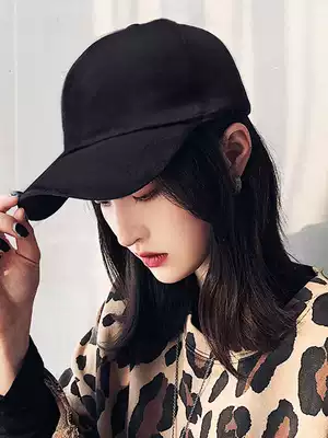 Hat wig with hair one female long hair net Red real hair full head long straight hair female short collarbone hair