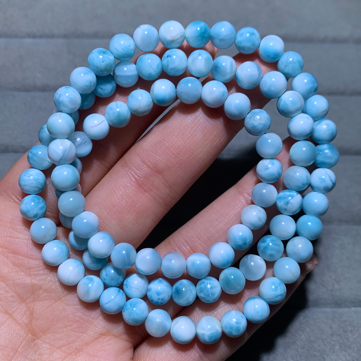 天然ラリマー3連ブレスレット、ライトブルーの翡翠のようなラリマークリスタルギフトジュエリー、カップルスタイル、女性用