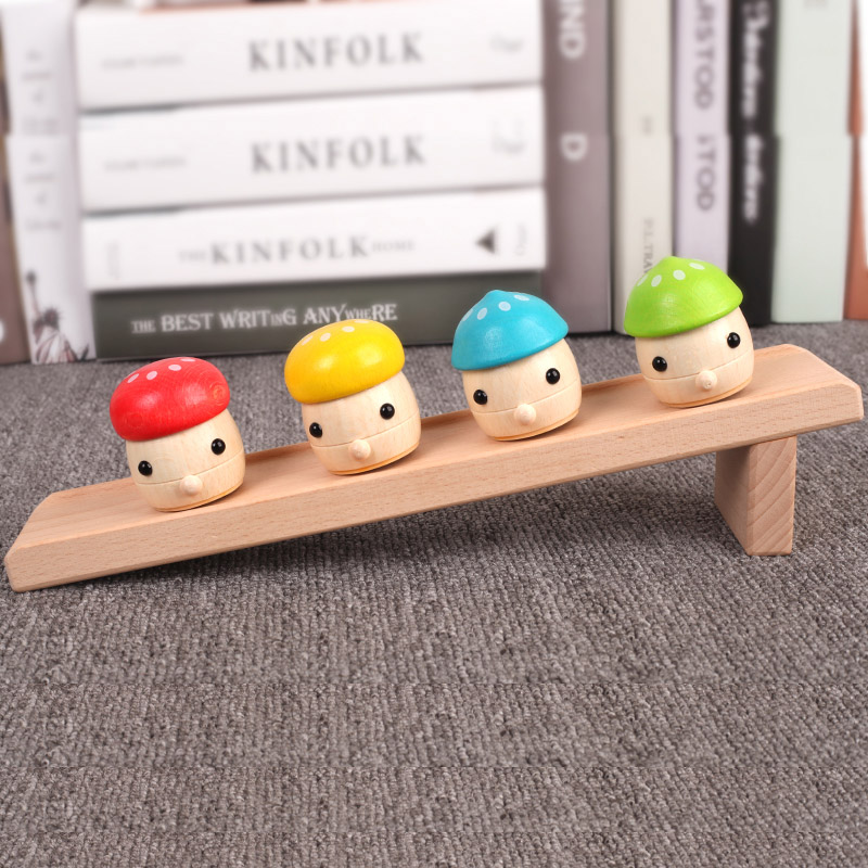 Solid wood system for children's intellect Mengzi Early teaching baby 1-3-year-old toy mushroom sliding ladder infant hands-on toy