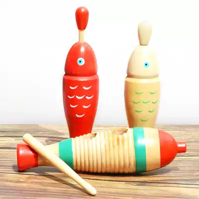 Wooden fish toy percussion instrument wooden fish-shaped clapper frog sound tube children's kindergarten Orff early teaching aids