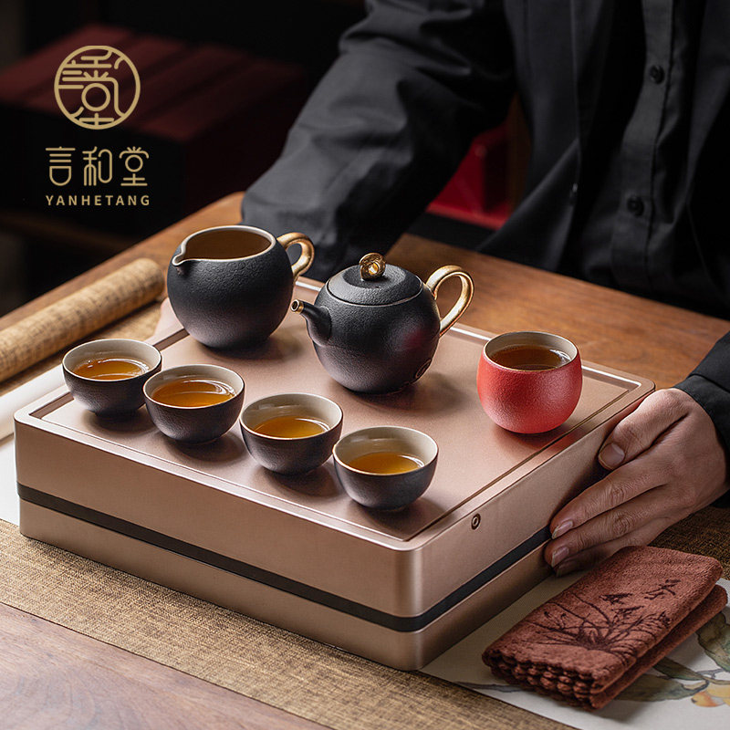 Qutia Tea Furniture Set Group Home Creative Tea Tray Vehicular Courtesy Kit Day Style Brief Teapot Tea Cup Upscale Small Sleeve