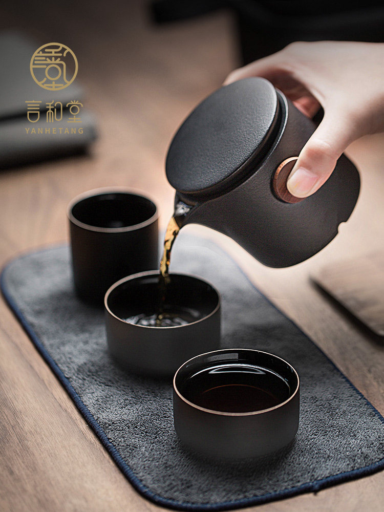 Travel Kung Fu tea set Portable quick cup set Portable bag Outdoor one pot three cups Japanese ceramic tea pot