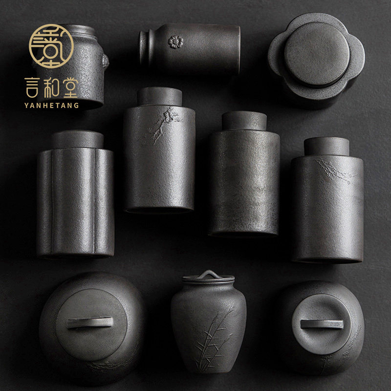 Coarse pottery tea cans ceramic sealed cans large tea cans black pottery cans tea pots Pu'er pottery pots tea pots