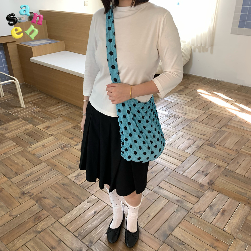 Sanne “Blueberry Dark Chocolate” Polka Dot Bag Retro Crossbody Bag Lightweight Shoulder Bag Canvas Bag Travel Backpack for Women