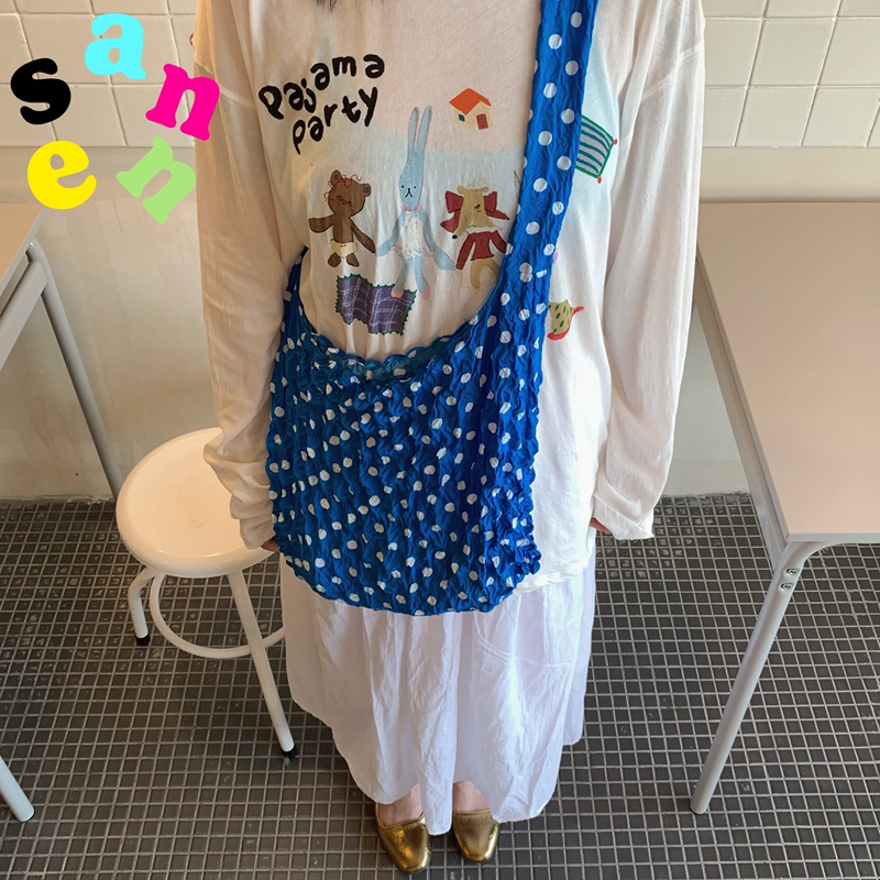 Sanne Blue and White Polka Dot Handbag Canvas Bag Shoulder Bag Crossbody Bag Underarm Bag Large Capacity Travel Bag Backpack Sanne Blue and White Polka Dot Handbag Canvas Bag Shoulder Bag Crossbody Bag Underarm Bag Large Capacity Travel Bag Backpack
