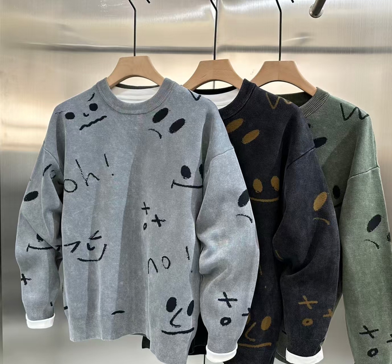 Trendy Brand Lettered Smiley Face Sweater