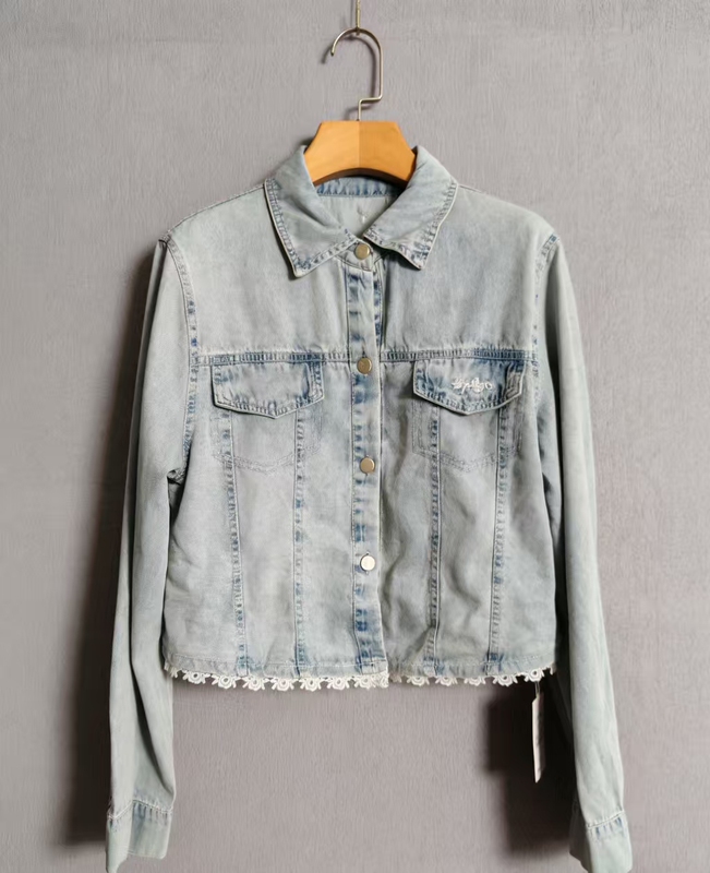 Lace-Trimmed Soft Denim Jacket