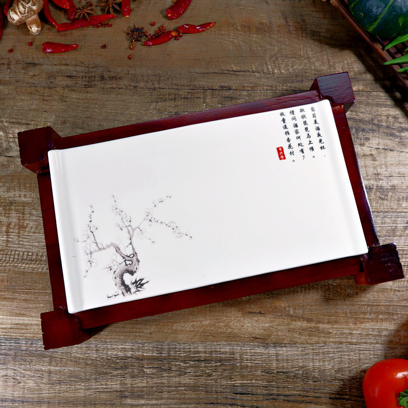 Retro Creative Large Rectangular Ceramic Flat Plate Hotel Restaurant White Chicken Presentation Plate Tableware Private Restaurant Cold Dish Plate