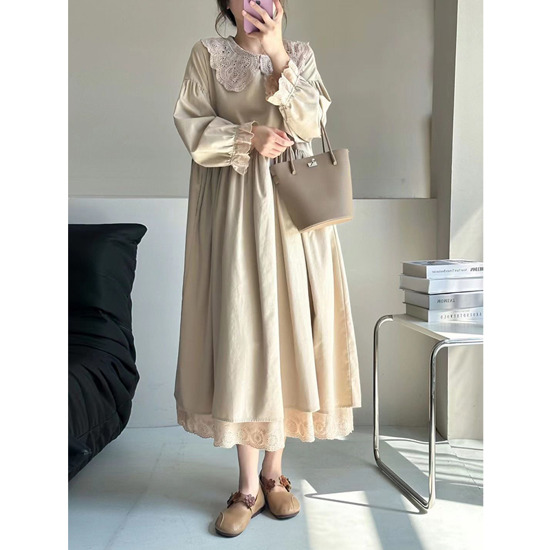 Plus Size 150kg Forest-Style Doll Collar Double-Layer Hem Dress for Women, Autumn Loose Sweet and Cute Dress 2