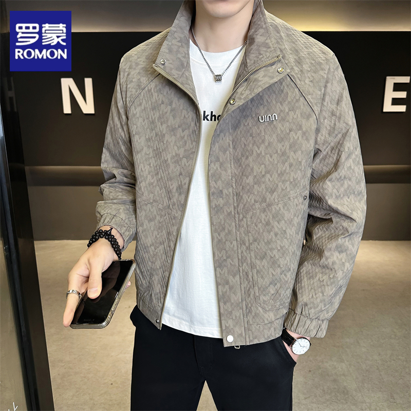 Romon Men's Printed Jacket 2026 Spring and Autumn New Style Stand-Up Collar Loose Jacket Stylish High-End Casual Top