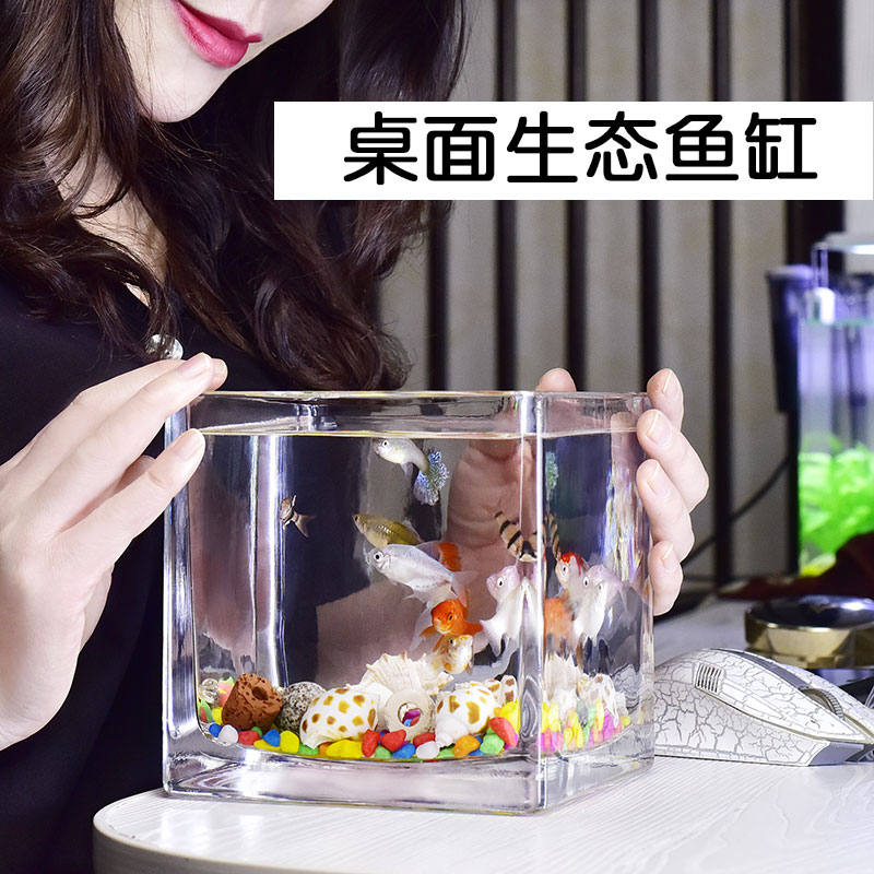 Small fish tank crystal glass desktop small home mini desk landscape goldfish tank living room office landscape