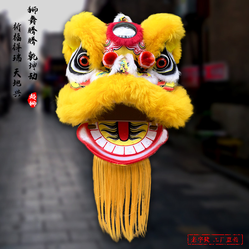 可眨眼兒童獅子頭道具醒獅表演小獅頭羊毛小獅子玩偶節慶舞獅裝飾