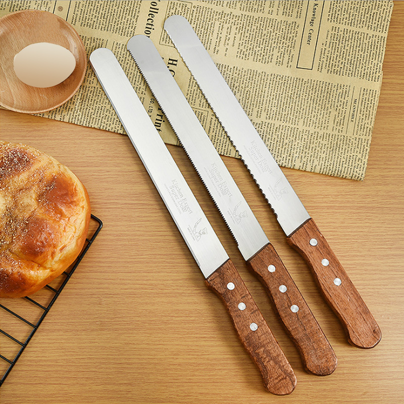 Baking Tool Bread Knife Serrated Knife Slice Cutter Cake Toast stainless steel toast with knife wood handle serrated