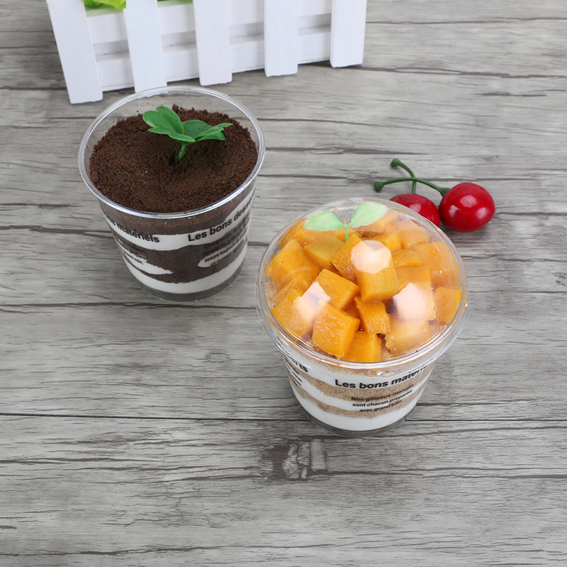 Disposable wood bran cups 30 with cover and spoon Tiramisu baking pudding cup mousse cup thousand layer cake cup