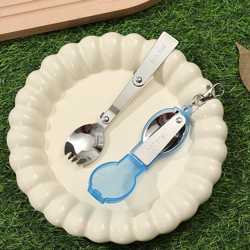 创意304不锈钢折叠勺子户外旅行可携式餐具汤匙野炊餐具汤匙饭匙子