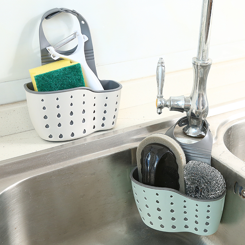 Kitchen sink drain basket hanging bag faucet sponge shelf washing dish sink non-perforated storage hanging basket