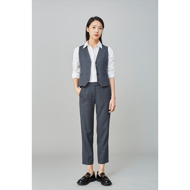 Early in the morning SHAPE Wang Xiao private clothing wool blend straight female professional trousers thin cover crotch small feet plaid trousers